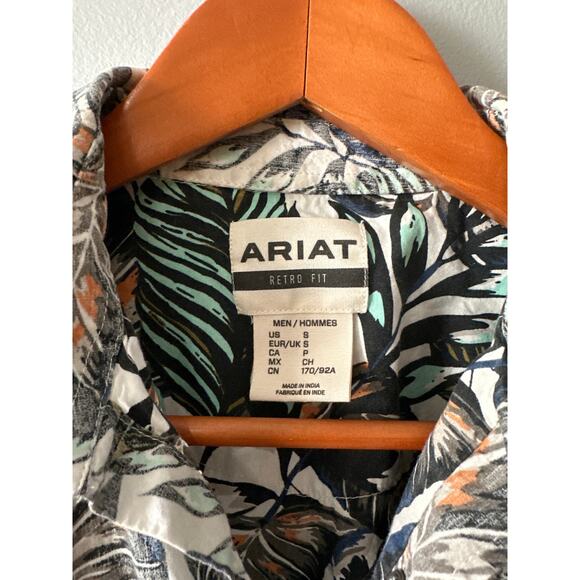 Ariat Retro Fit Men’s Tropical Leaf Print Short Sleeve Button Shirt Small - Picture 2 of 6